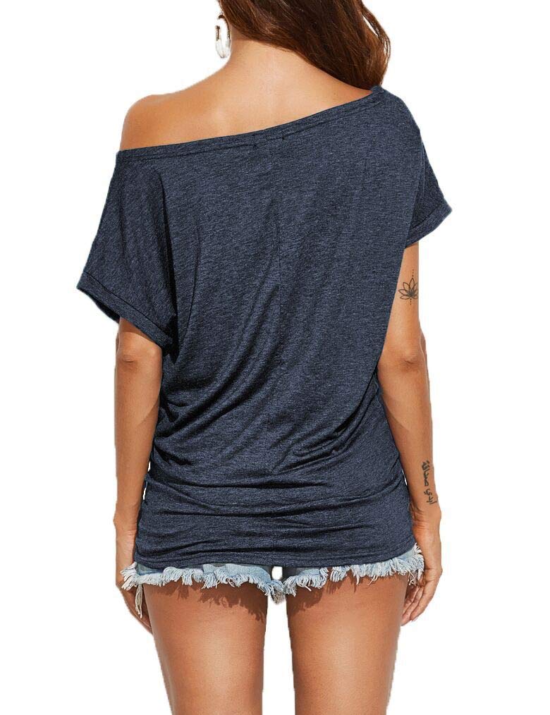 Poetsky Women's Short Sleeve Boat Neck Shirts Loose Casual Tee T-Shirt, Dark Blue, XXL - Image 3